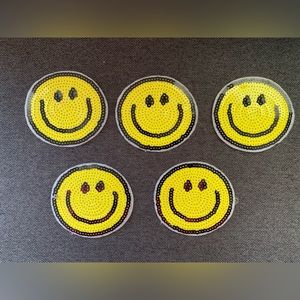 Set Of 5 Yellow Sequin Smiley Face Appliqué Patches—BRAND NEW!!